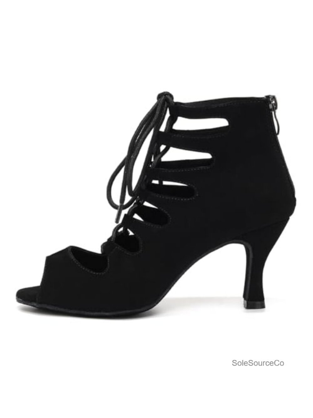 Ballroom Latin Salsa Dance Boots Women Suede Microfiber Lace-Up Open Toe